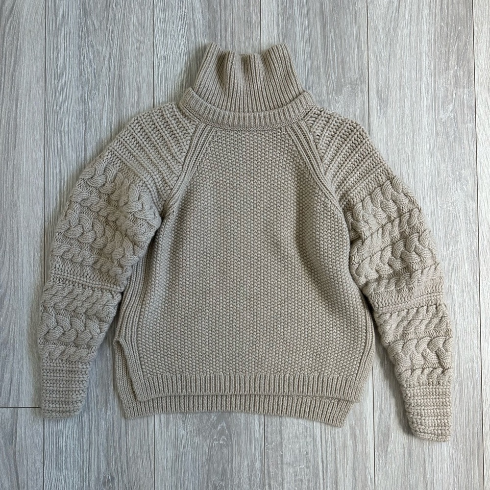 Club Monaco Chunky Cable Knit Turtleneck Sweater in Beige
